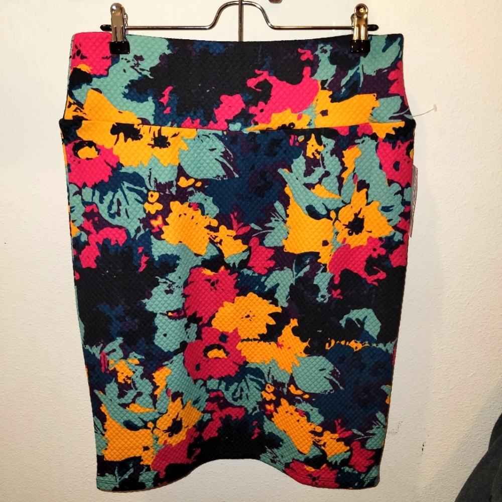 LuLaRoe Cassie Womens Large Midi Skirt Bright Floral Print Quilted NWT